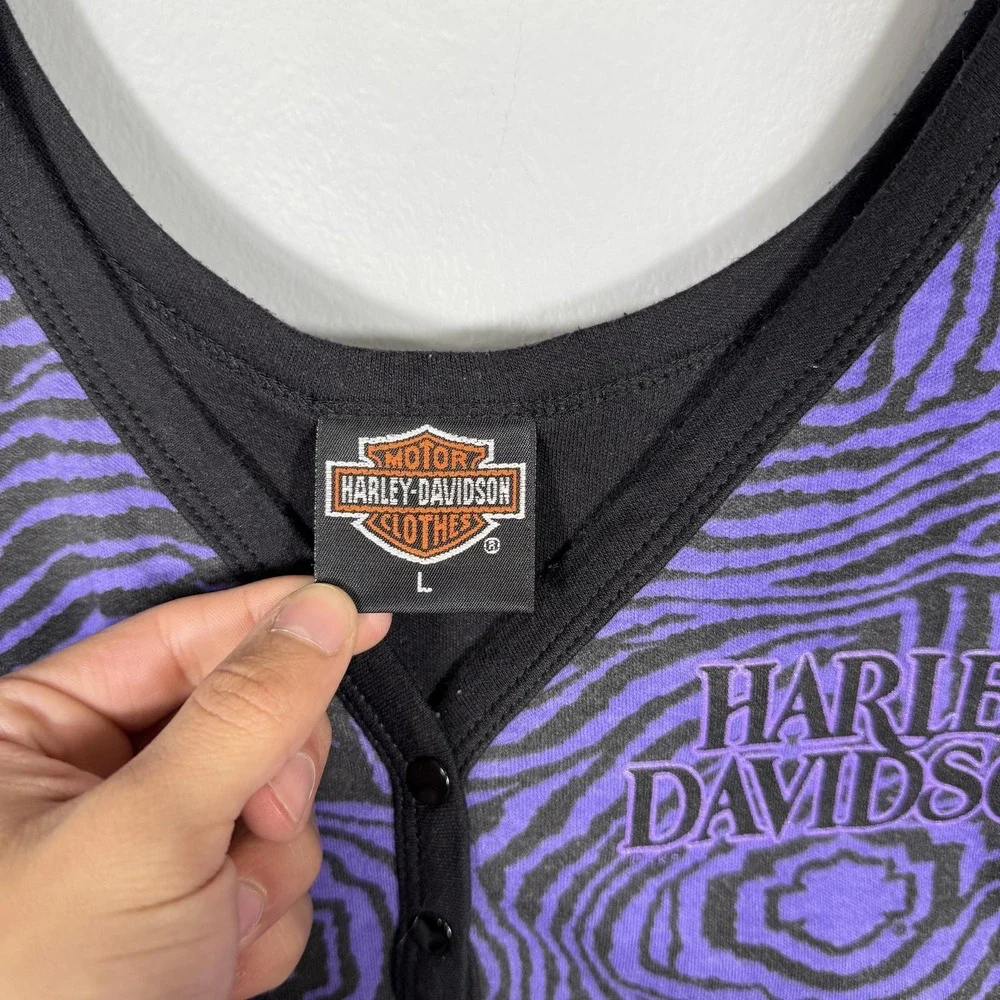Harley Davidson Shirt Womens Large Purple Black Tank Top Seacoast Biker Graphic - Picture 2 of 6